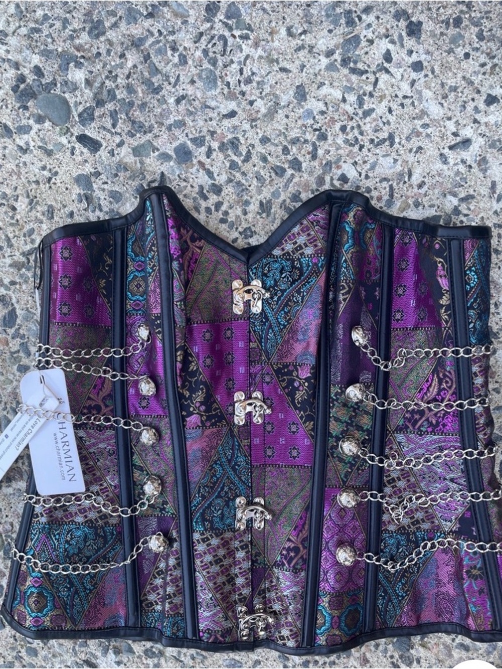 Purple Brocade Corset Vest with Chain Accents